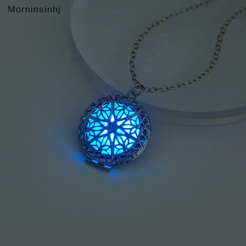 Mornin Luminous Glowing Hollow Bulat Dilepas Kotak Liontin Kalung Glow In The Dark Punk Necklace Untuk Wanita Pria Hadiah Halloween id