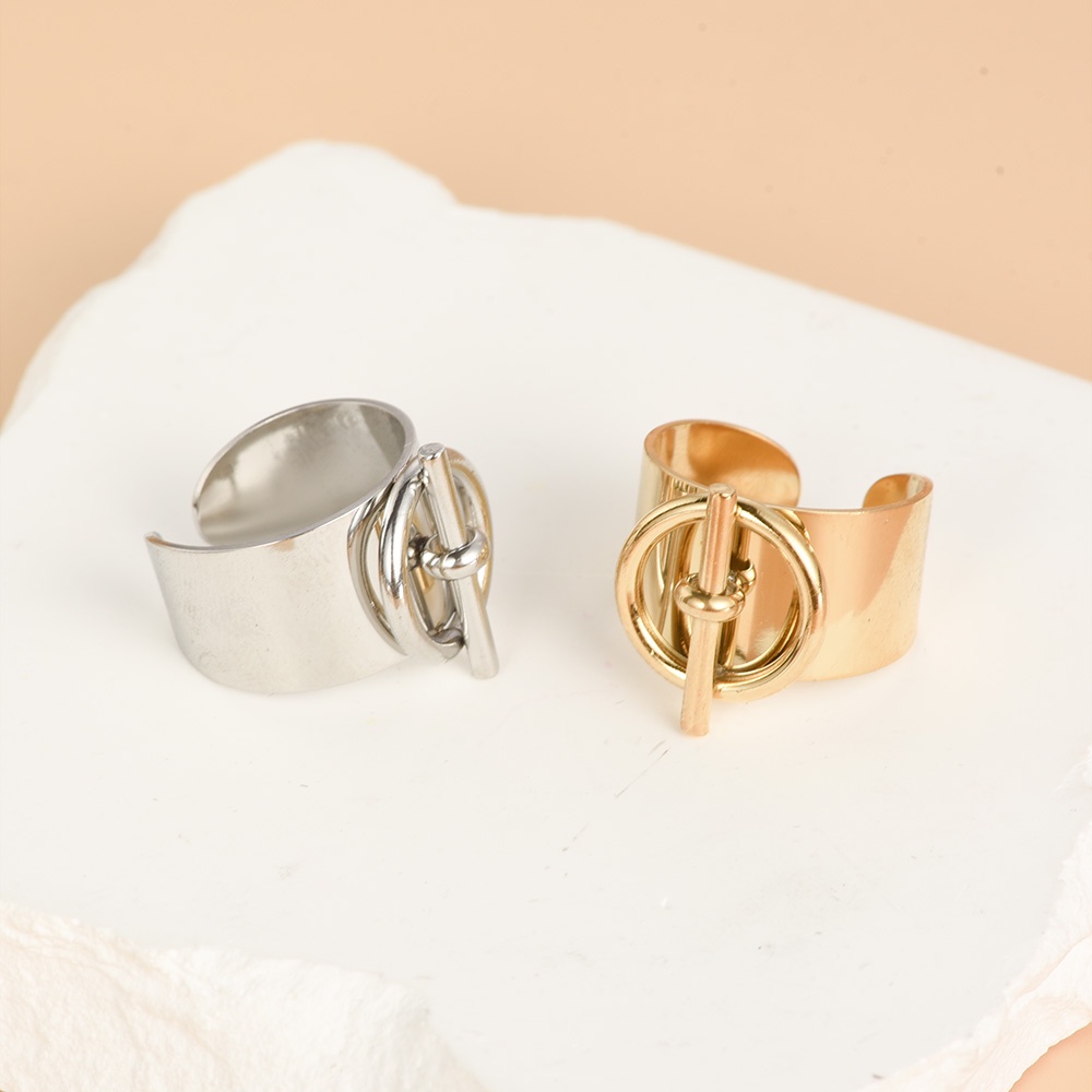 Adjustable Vintage Ladies Geometri Potong Cincin Sederhana Perhiasan Hadiah Pesta Wanita Gaya Perancis Cincin Bulat Stainless Steel Cincin Pernikahan Pasangan Rings Terbuka Rings Jari Cincin Elegan