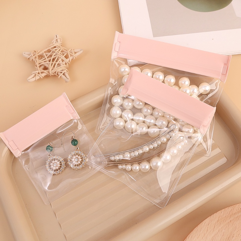 Eva Transparan Anti-Oksidasi Sealing Bag/ Pink Minimalist Jewelry Storage Nag/ Tas Perlindungan Tahan Air Debu