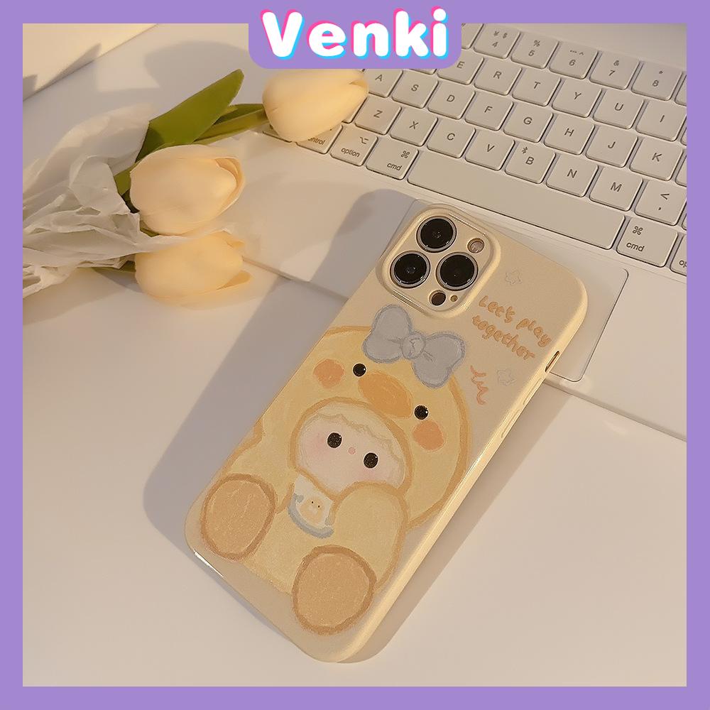 VENKI - Untuk iPhone 11 iPhone Case Cream Glossy Film TPU Soft Shockproof Phase Cover Protection Cute Yellow Duck Kompatibel dengan iPhone 14 13 Pro max 12 Pro Max xr xs max 7 8Plus