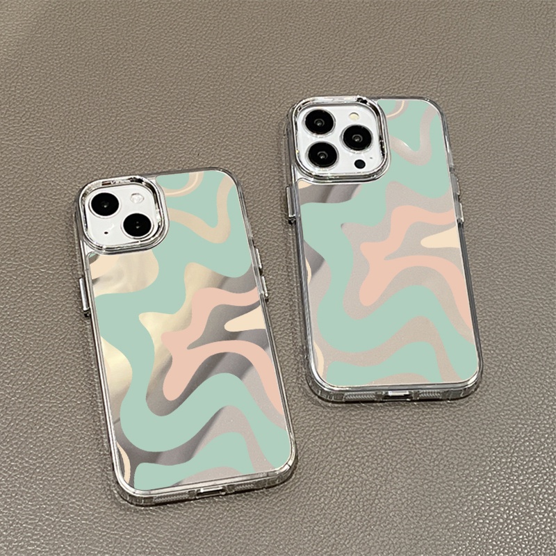 IPHONE Art Lukisan Cermin Ponsel Case Kompatibel Untuk Iphone11 12 13 14 12Pro 13Pro 14Pro Pro Max XR X XS Max Electroplating Tombol Perlindungan Mirror Cover