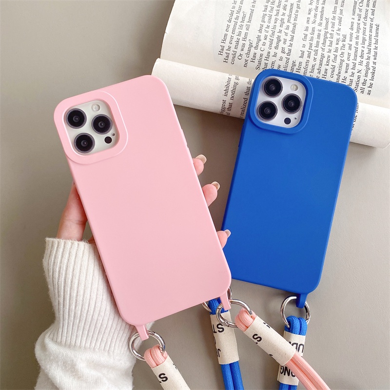 IPHONE Silikon Terintegrasi Anti Rontok Lanyard Cover Cocok Untuk Iphone14 13 12 11 Pro X XS Max XR 78 14 Plus Matte Casing Pelindung Tali Diagonal Soft Case