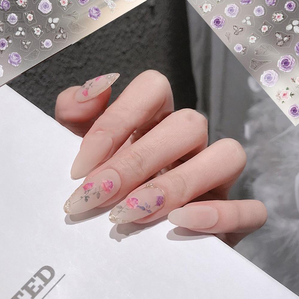 AUGUSTINA Agustina Stiker Nail Art Tahan Air Aster Rose Silder Decal Perekat DIY Perhiasan Nail Art