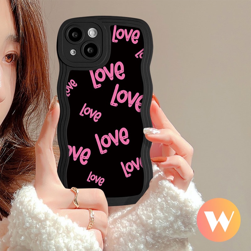 Case Untuk Redmi 9T 10A 12C A1 9 10C 9C 10 A1+ A2+9A Note8 11 11s 10s 9s 9 10 Pro POCO M3 X3 NFC Pro Mi 11T Pro Simple Kata Inggris Motif Love Tepi Bergelombang Lembut Sarung