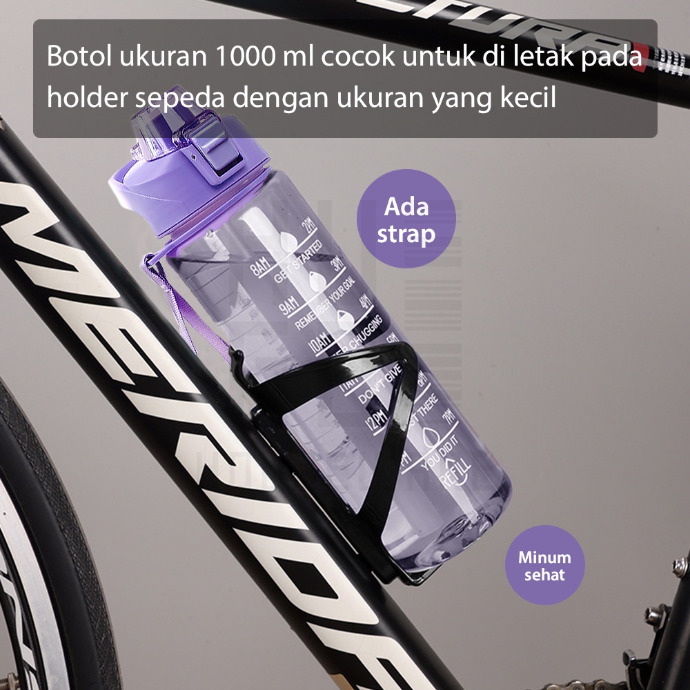 HUGO Botol Minum Motivasi 1 Liter Bening BPA FREE Gratis Stiker