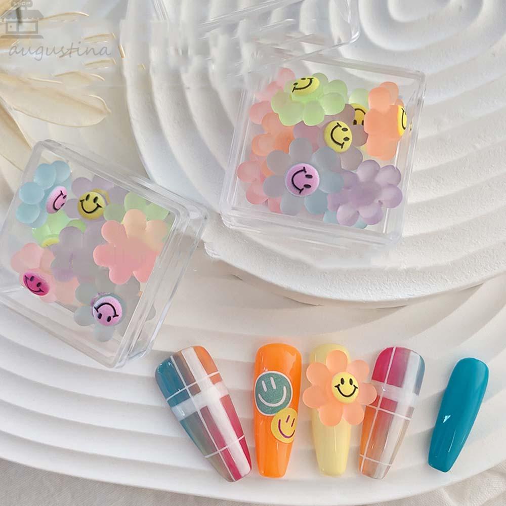 AUGUSTINA Agustina Smiley Face Nail Art Dekorasi Warna Pelangi Tiga Dimensi Kartun DIY Aksesoris Kuku