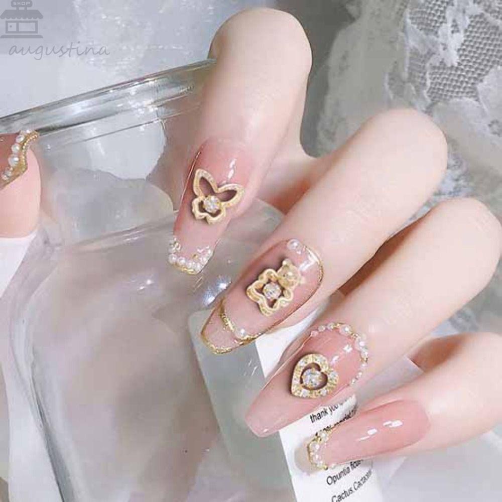 AUGUSTINA Augustina Dekorasi Nail Art Mewah DIY Gaya Campur Beruang Kupu-Kupu Manikur Perhiasan Aksesoris