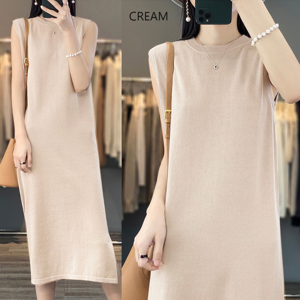 (D105) sleeveless knit midi dress