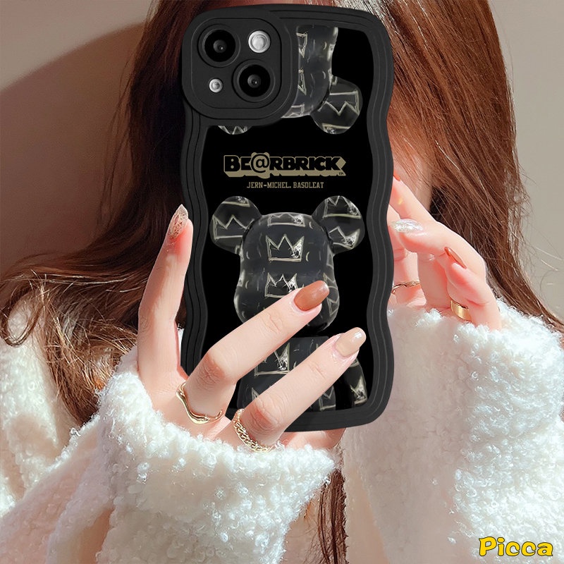 Untuk Realme C53 C30 C55 C25 C12 C35 C15 C33 C25s C17 C3 C20A 5s 7i 9i 8Pro 7 5 8 10 6i 5i 9 Pro+ C20 C11 C21Y C25Y Trendi Merek O.F.F-White Violent Bear Kaws Wavy Edge Lattice Sarung