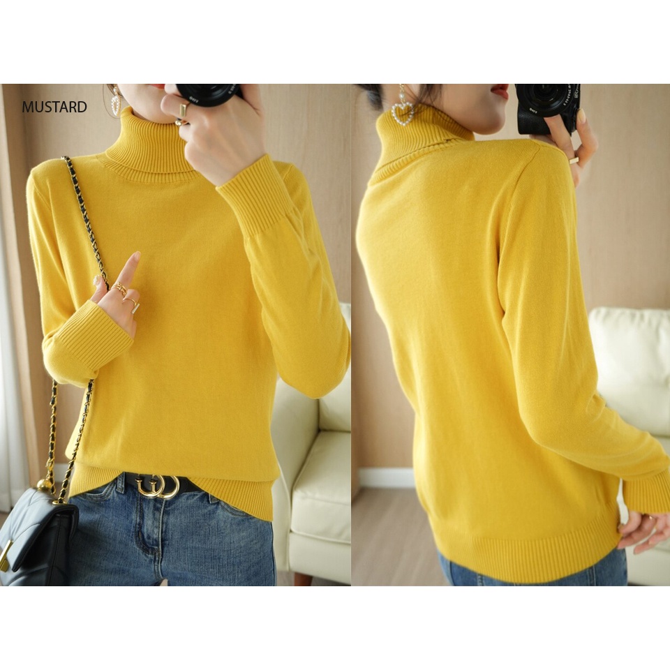 (B085) Turtleneck Blouse knit turtle neck atasan