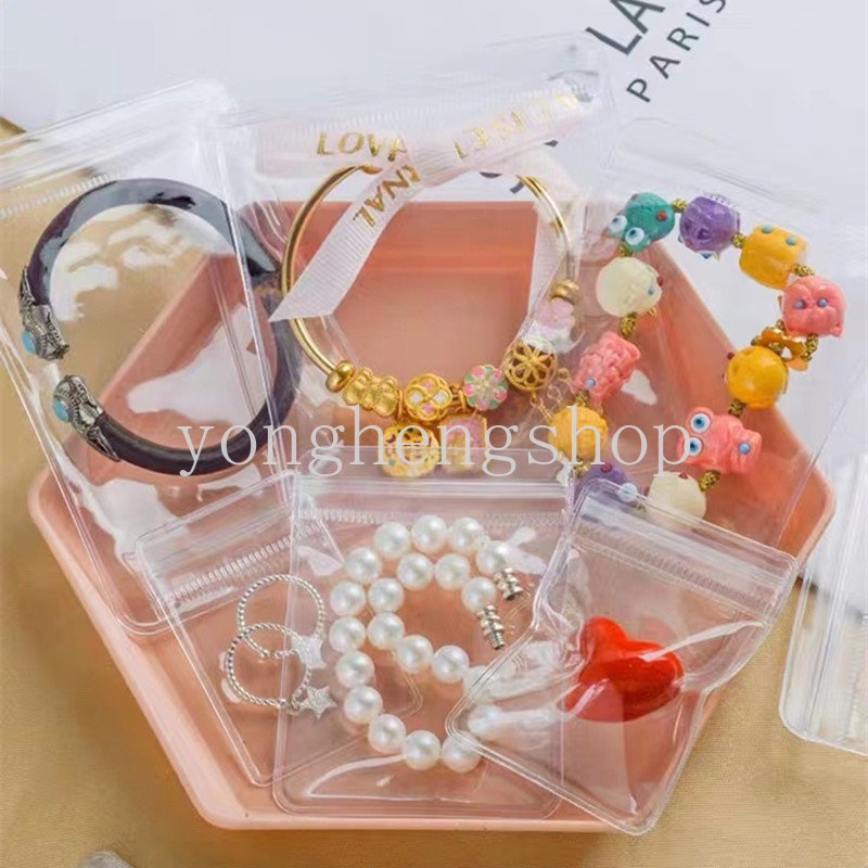 20pcs/set PVC Transparan Jewelry Organizer Packaging Bags Anti-Oksidasi Cincin Anting Gelang Kalung Tas Penyimpanan Zip Lock Self Sealing Pouch Organizer Boxes