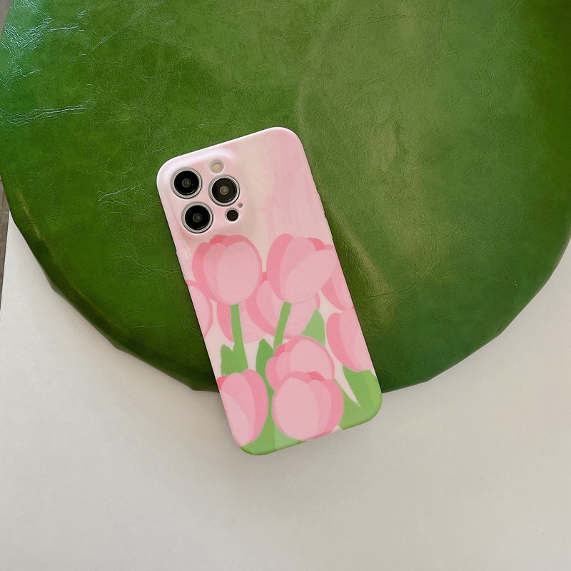 Nice Pink Tulip Soft TPU Case iP iPhone 6 6S 7 8 14 + Plus SE 2020 2022 X XR XS Max 11 12 13 Pro Max FTD Girl Woman Casing Apple