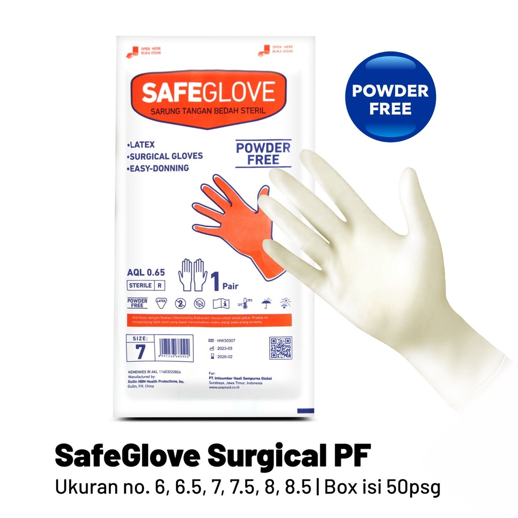 Sarung Tangan Steril Safeglove Surgical Powder Free 1 pasang OJ