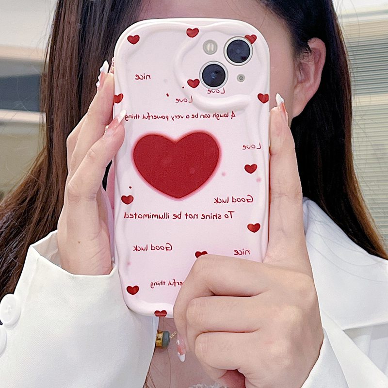 Cream Casing English Two Red Loves Soft Case HP iP iPhone 6 6S 7 8 14 + Plus SE 2020 2022 X XS XR 11 12 13 Pro Max