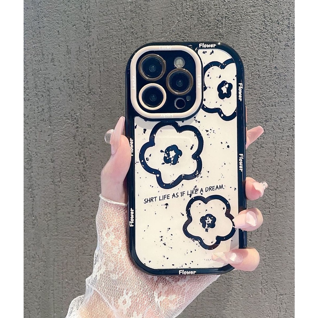 IPHONE Casing Ponsel Desain Bunga Hitam Garis Sederhana Semi Transparan Kompatibel Dengan Iphone12 13 14 11 Pro Max X Xs Max Xr Ggrtf