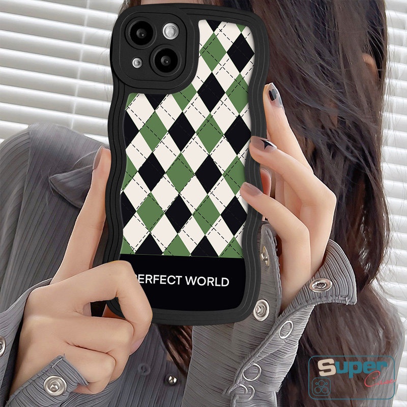 IPHONE Trendy Merek Keren Violent Bear Soft Phone Case Kompatibel Untuk Iphone11 13 12 14 Pro Max XR XS X Max 6s 7 14 8 6 Plus 7Plus SE 2020retro Checkerboard Diamond Grid Wavy Edge Cover