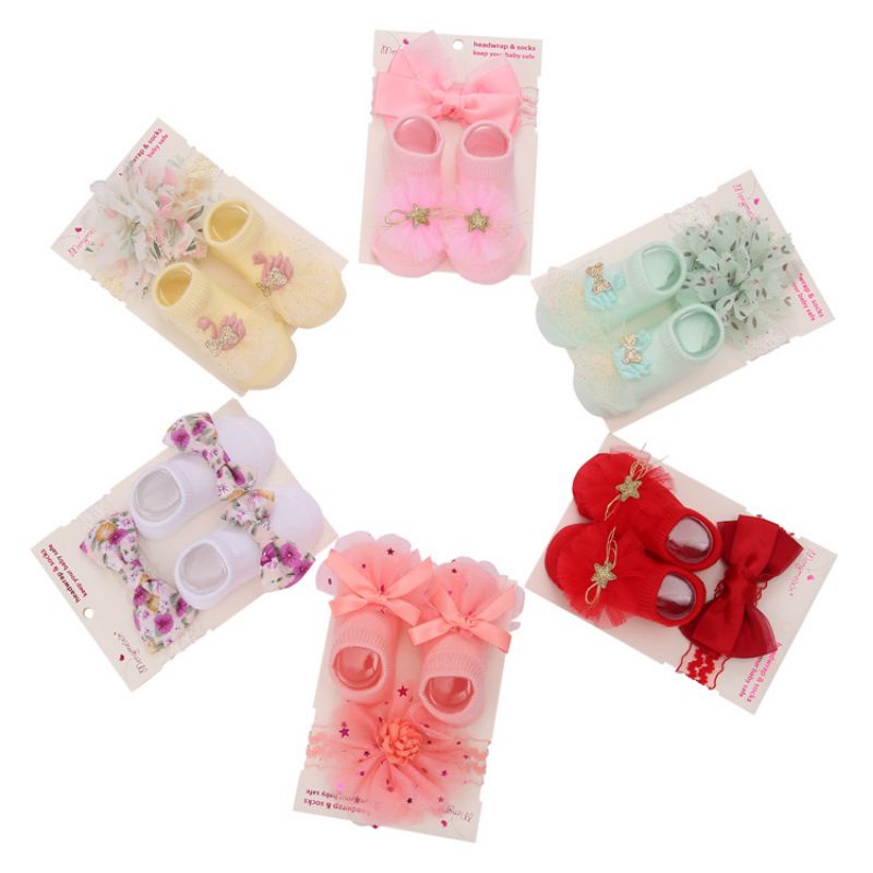 (pimenova) set kaoskaki dan bandana bayi bandana set baby headband baby socks