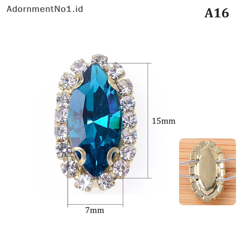 [AdornmentNo1] 7x15mm kaca jahit pada berlian imitasi dengan batu kristal Flatback bawah emas untuk aksesoris pakaian DIY