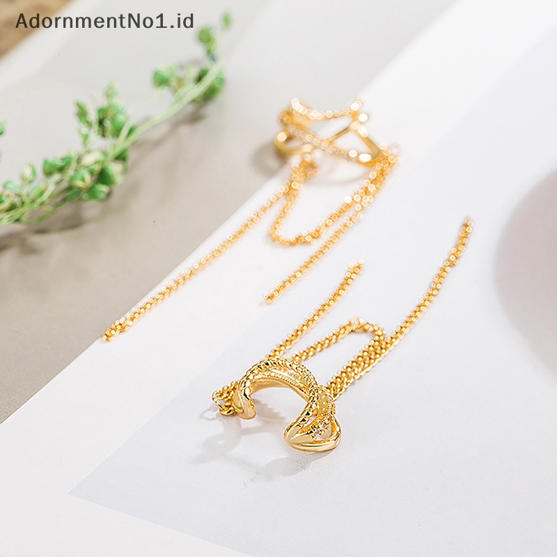 [AdornmentNo1] Cahaya Multi-layer klip tulang telinga zirkon rumbai Non- Cuff anting klip telinga untuk wanita mengkilap perhiasan sederhana