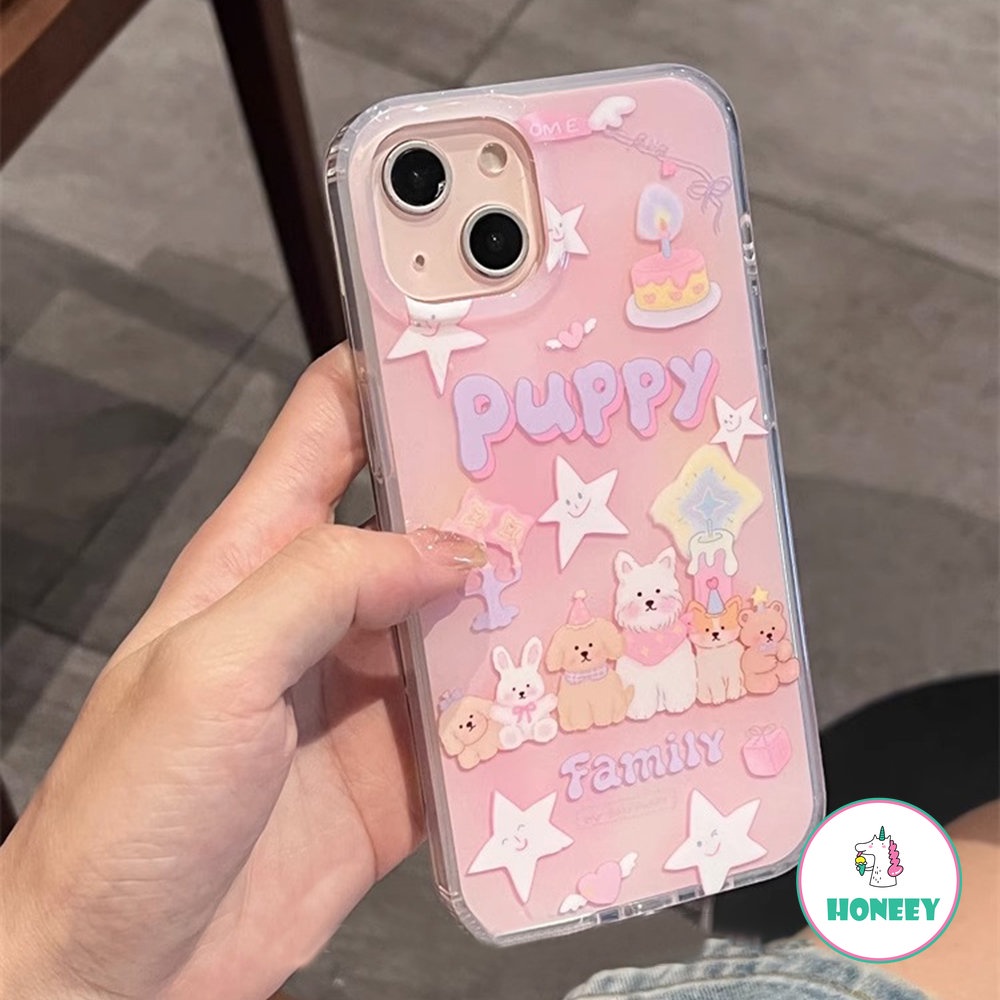 Korea Lovely Pink Puppy Dog Phone Case Compatible for iPhone 14 Pro 13 12 Pro Max Casing iPhone 11 Colorful Bracelet Acrylic Shockproof Back Cover