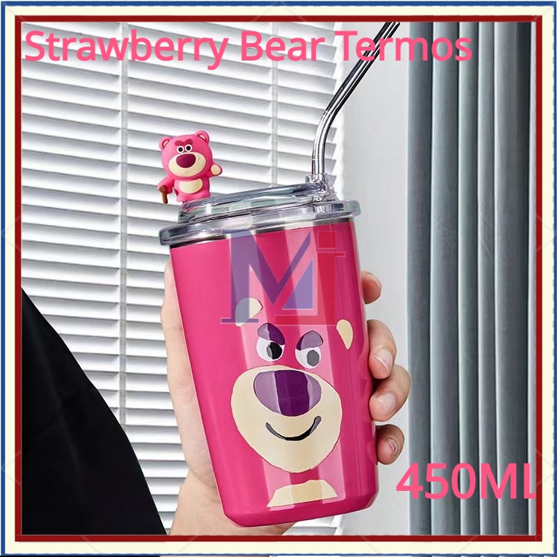 【COD】Strawberry Bear Termos/Strawberry Beruang Botol/Lotso Botol Minum 500ML/Disney Stainless Steel Cangkir Kopi Thermal