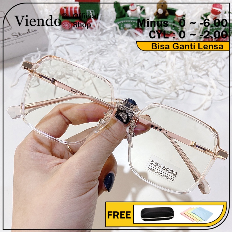 Viendo Kacamata Minus Photocromic Anti Radiasi Wanita Pria Cowok Baru 2 in 1 Bluecromic Potocromic F