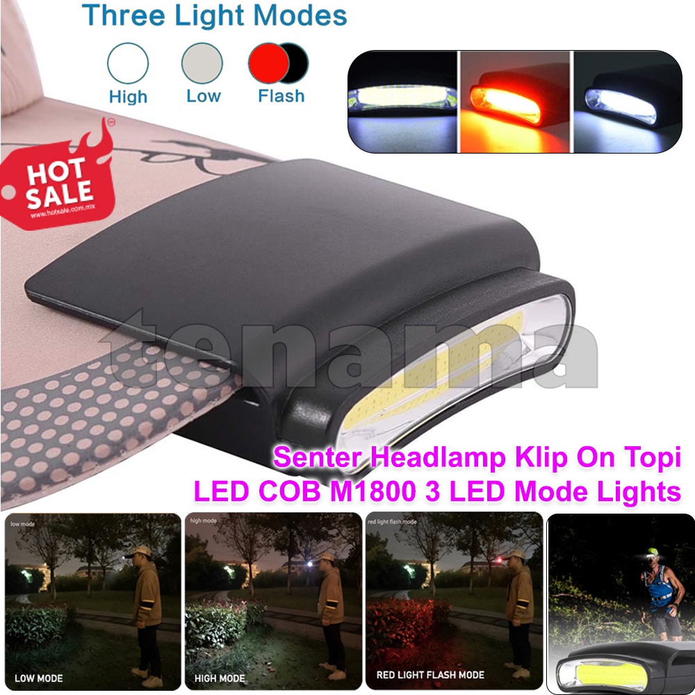 Senter Headlamp Clip On Topi LED COB M1800 3 LED Mode Lights