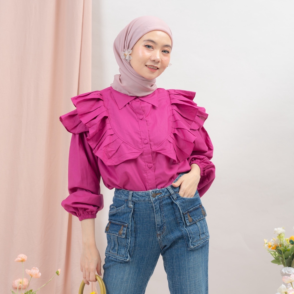 BEFAST - ZRX OOTD WANITA BLOUSE RISKA / LEIKA BLOUSE TWISTCONE / Pakaian Casual Wanita / Atasan Lengan Panjang / Fashion Kekinian Remaja ABG Trendy / Outfit Daily Wanita Hijab Kerja / Blouse Polos Formal