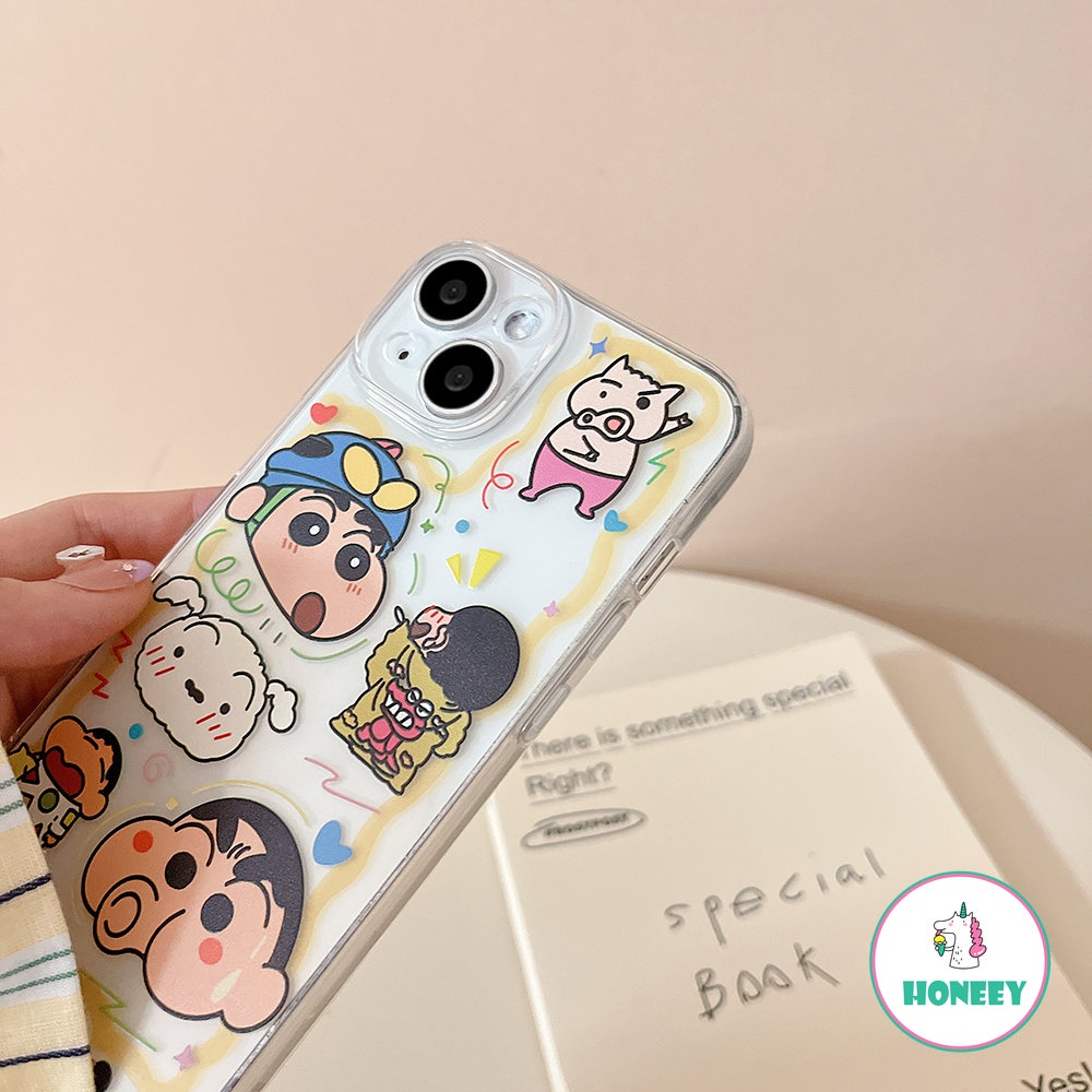 IPHONE Case Crayon Shin-chan Kartun Bening Kompatibel Untuk Iphone14 13 12 Pro Max Casing Iphone11 XR XS 7Plus 8Plus Clear Shockproof Back Cover