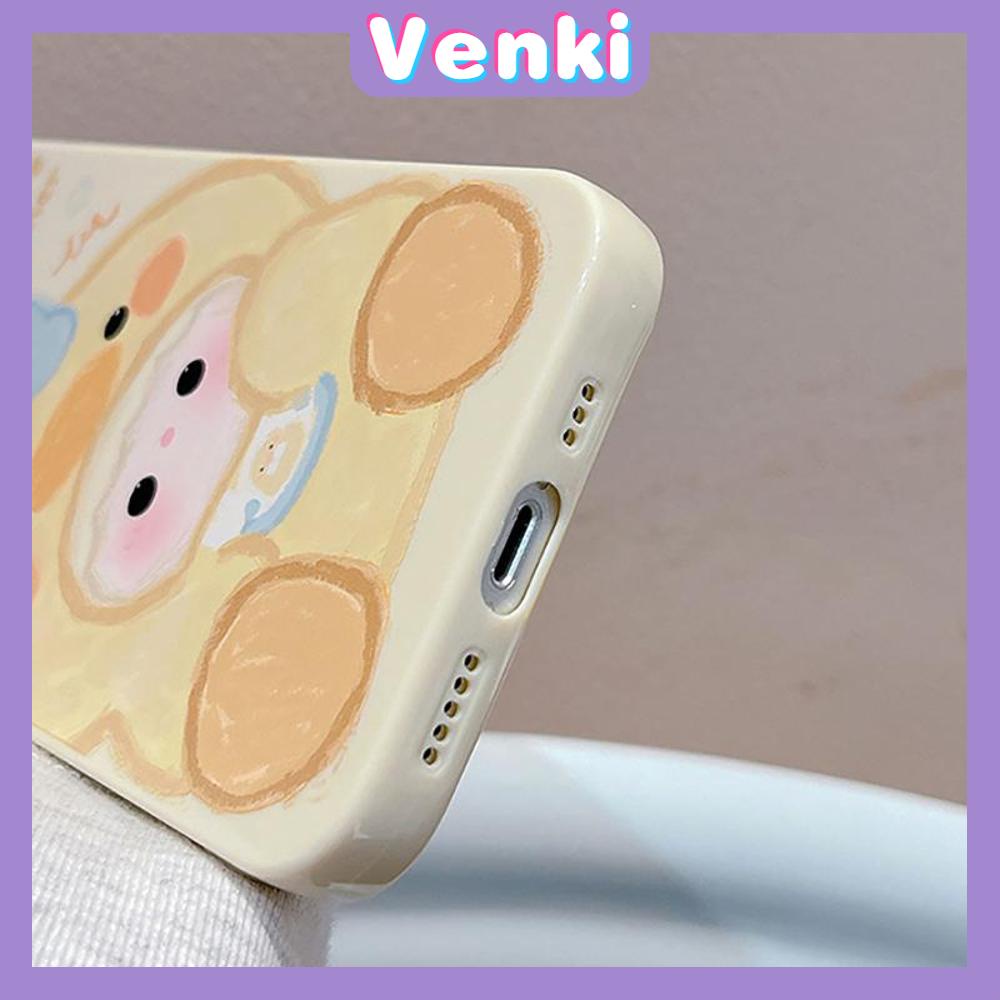 VENKI - Untuk iPhone 11 Case Film TPU Case Cream Glossy Perlindungan Kamera Lucu Grafiti Kuning Bebek Kompatibel dengan iPhone 14 13 Pro Max iPhone 12 Pro Max XR XS 7Plus 8Plus