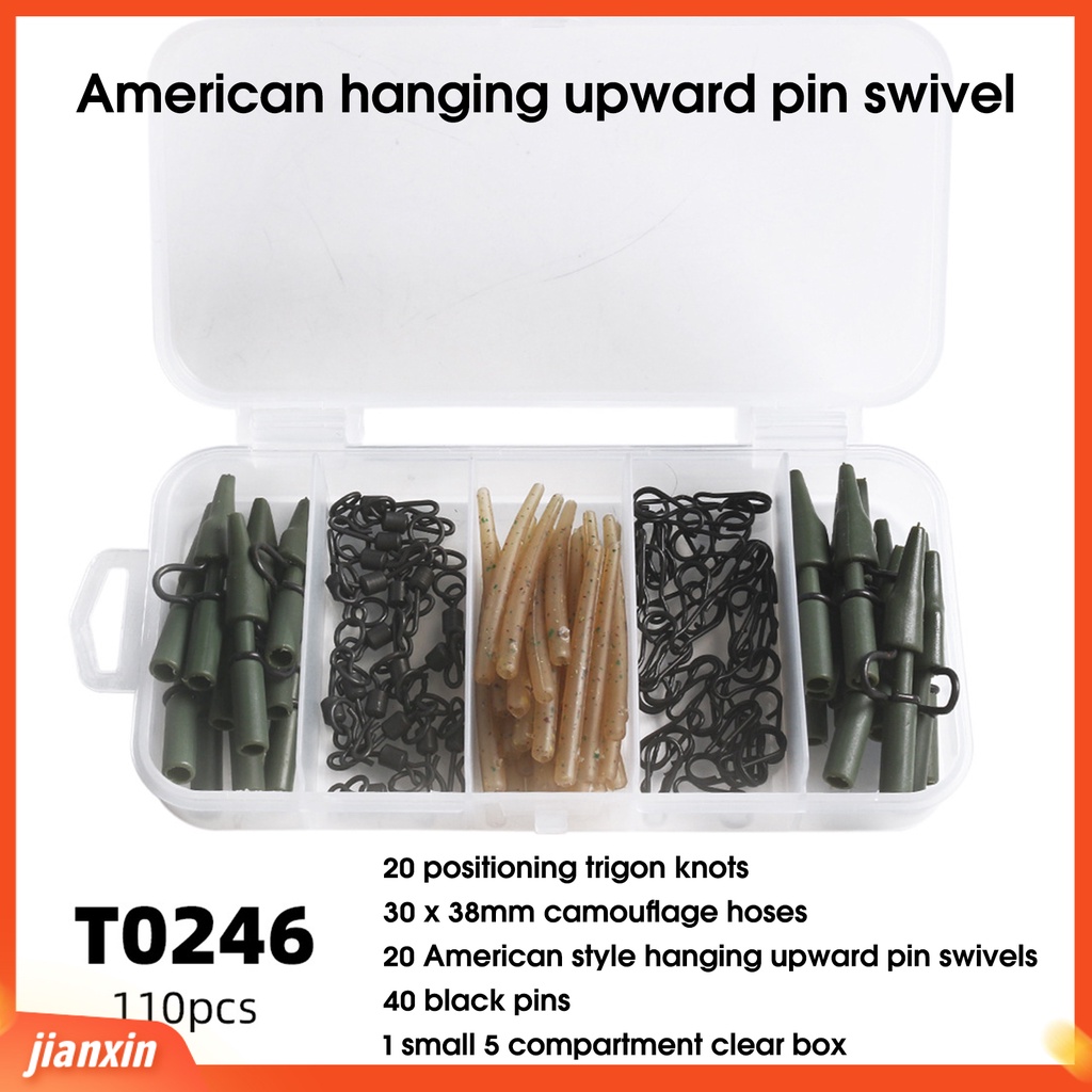 (In Stock) 110 Pcs Safety Sinker Klip Dilepas Pin Hitam Dikotakkan Perubahan Cepat Portabel Tackle Kit Mini Carp Fishing Sinker Clip Kamuflase Ekor Karet Tabung Set Perlengkapan Memancing