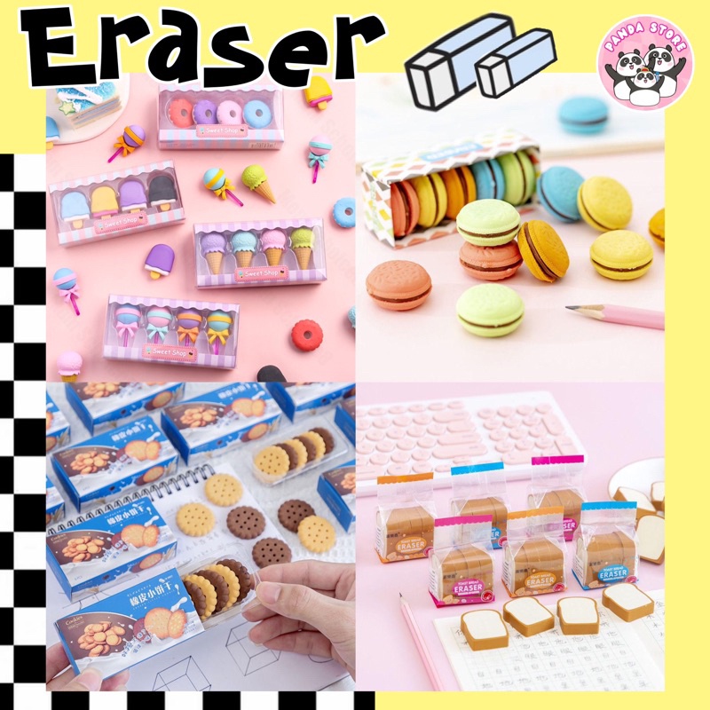 

Eraser Penghapus fancy penghapus pensil roti cookies macaron es krim kentang