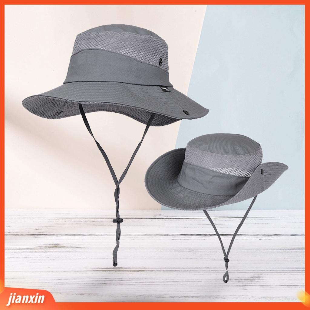 (In Stock) Wide Brim Outdoor Hat Lubang Lubang Angin Dengan Tali Topi Pelindung Matahari Anti UV Pelindung Matahari Untuk Unisex