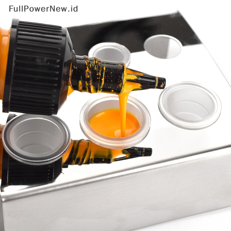 Power 7lubang Stainless Steel Rectangle Tattoo Ink Cup Holder Stand Pigmen Rak Cangkir ID