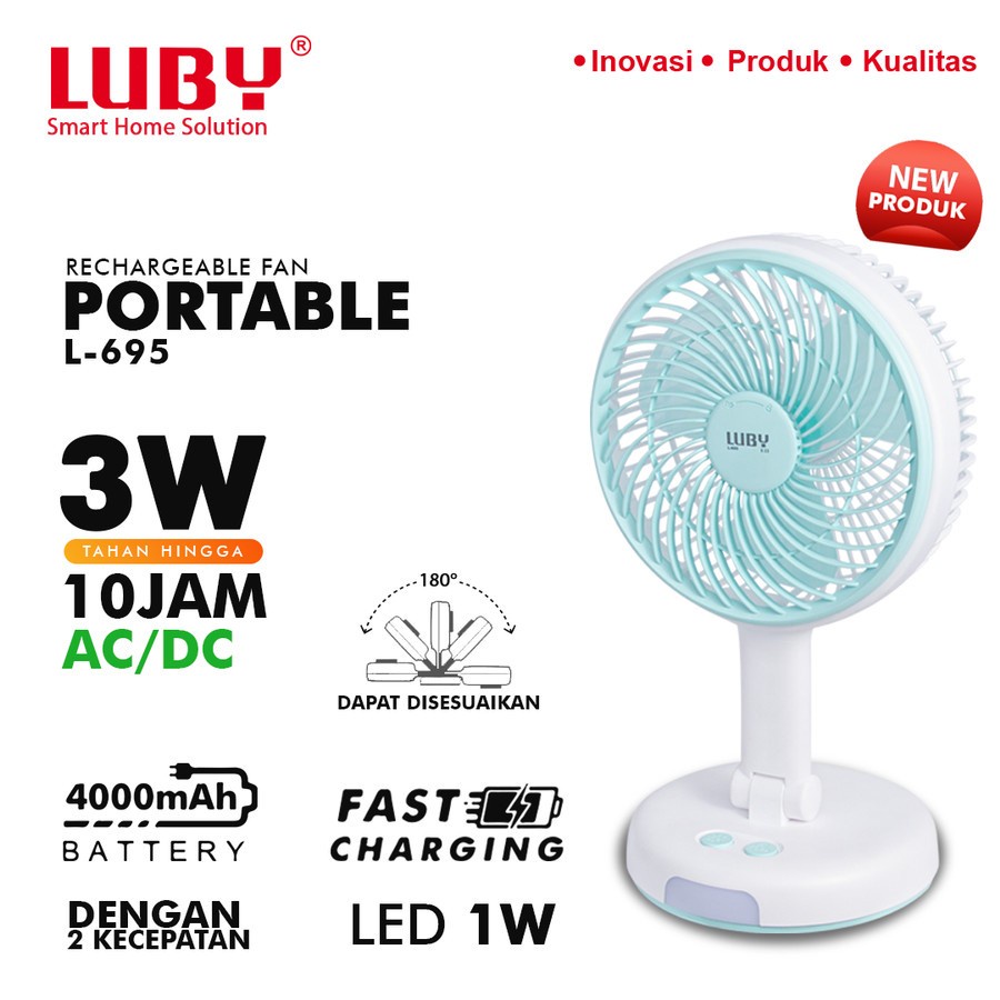 Kipas Angin Darurat Emergency Lamp Mini Fan Table Meja Luby L 695 6 inch Portable 3 1 AC DC Fast Charing LED