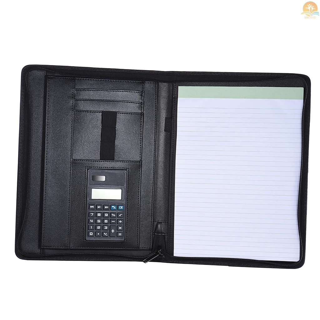 In Stock Multifungsi Profesional Bisnis Portfolio Padfolio Folder Dokumen Case Organizer A4 Kulit PU Penutup Ritsleting Dengan Kalkulator Card Holder Memo Note Tulisan Pad