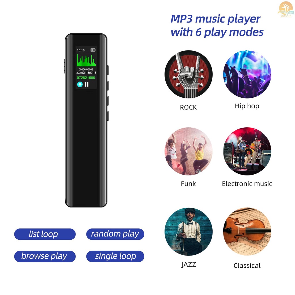 In Stock 8GB Perekam Suara Digital Voice Activated Recorder Dictaphone MP3 Player 3072KBPS Perekam HD Perekam Kebisingan Pengurang Kebisingan Rekaman Fungsi Password Kondensor Ganda Microphon