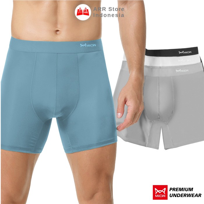 Celana Dalam Boxer Pria MIIOW Ice Silk Solid Colour Model Panjang