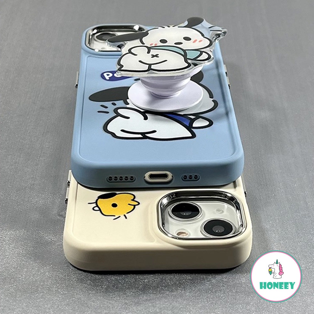 Fashion Kartun Pochacco Holder Phone Case Kompatibel Untuk iPhone 14 Pro 13 12 11 Pro Max Case iPhone 11 7 8Plus XR Metal Kamera Perlindungan Hybrid Phone Cover