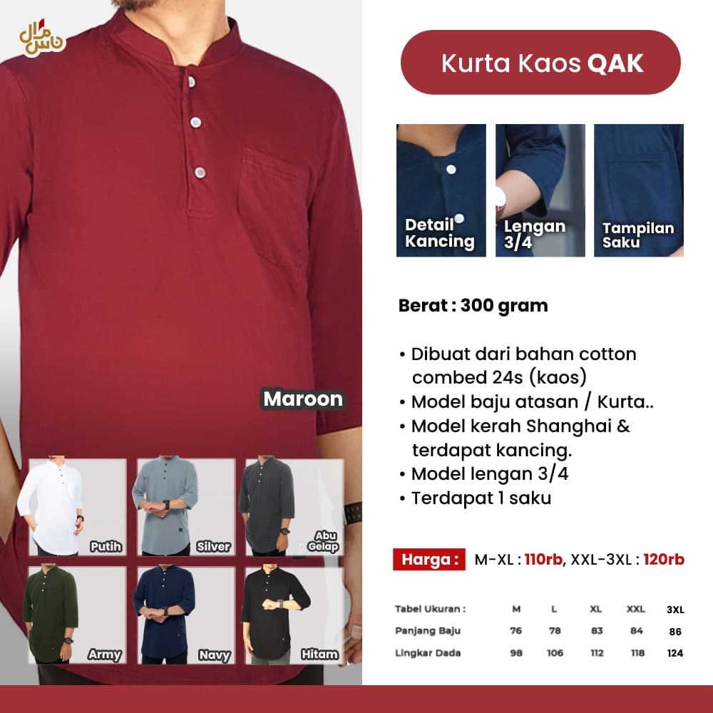 KAOS PRIA KURTA PAKISTAN QOMISHU ORIGINAL