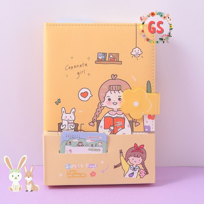 

✨BISA COD✨ -Notebook Diary / Agenda Planner Jurnal buku tulis PU magnet Caponata - Kuning