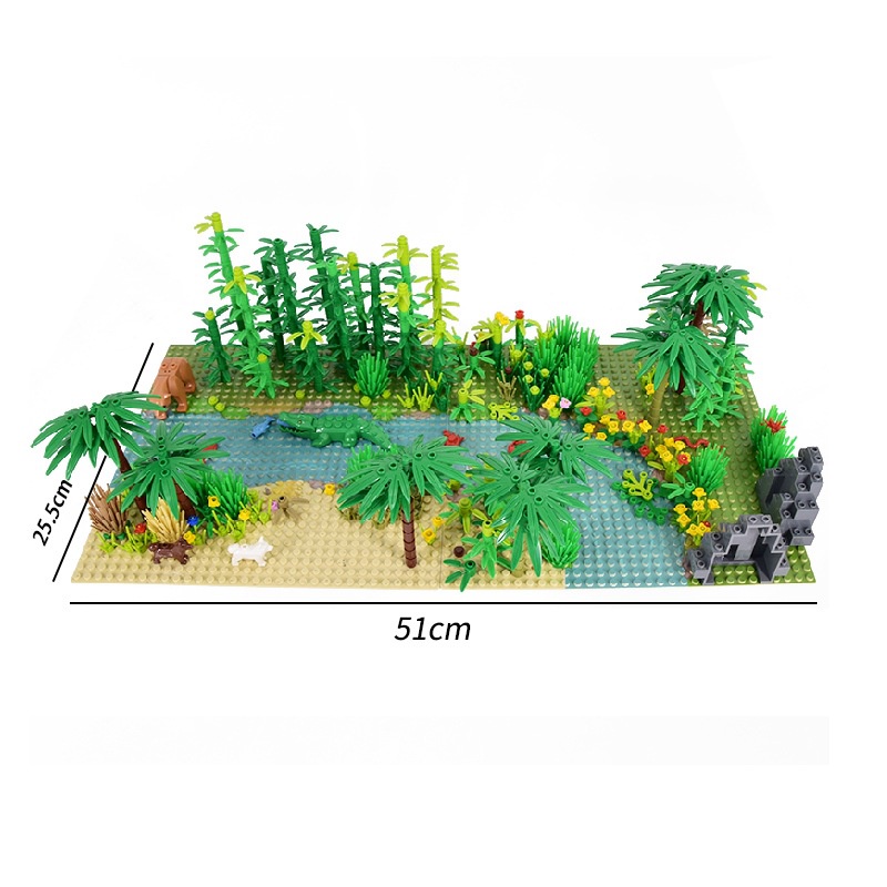 Seri Blok Bangunan Kreatif Pemandangan Hutan Hujan Tropis Aksesoris Hewan Kit DIY Scene Building Block Toys