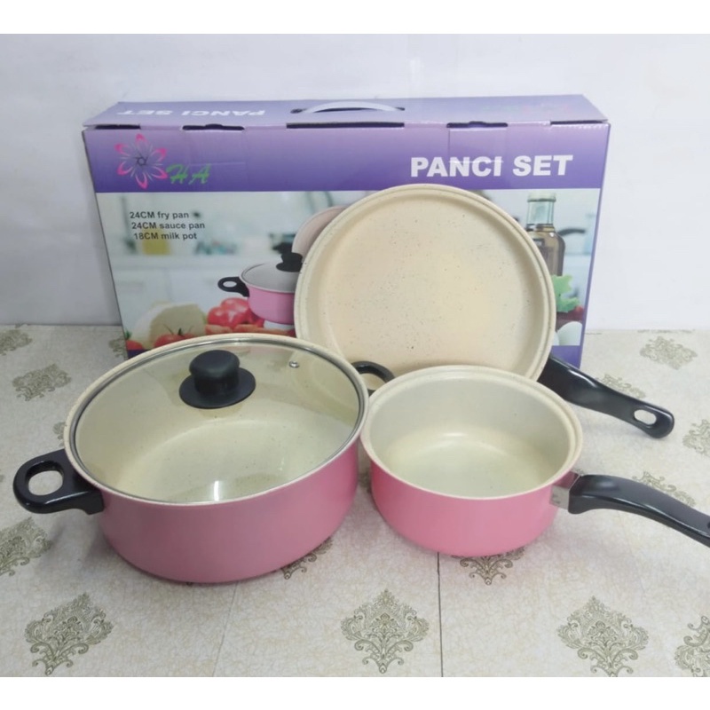 OS -D307- Panci 3 Set Wajan Teflon Stainless Steel Cookware - Panci Wajan Set isi 3pcs