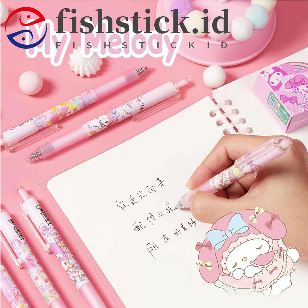 Fishstick My Melody Press Gel Pen Set Kawaii Kartun Tinta Hitam Siswa Alat Tulis Warna Pink Perlengkapan Kantor Sekolah Bolpoin