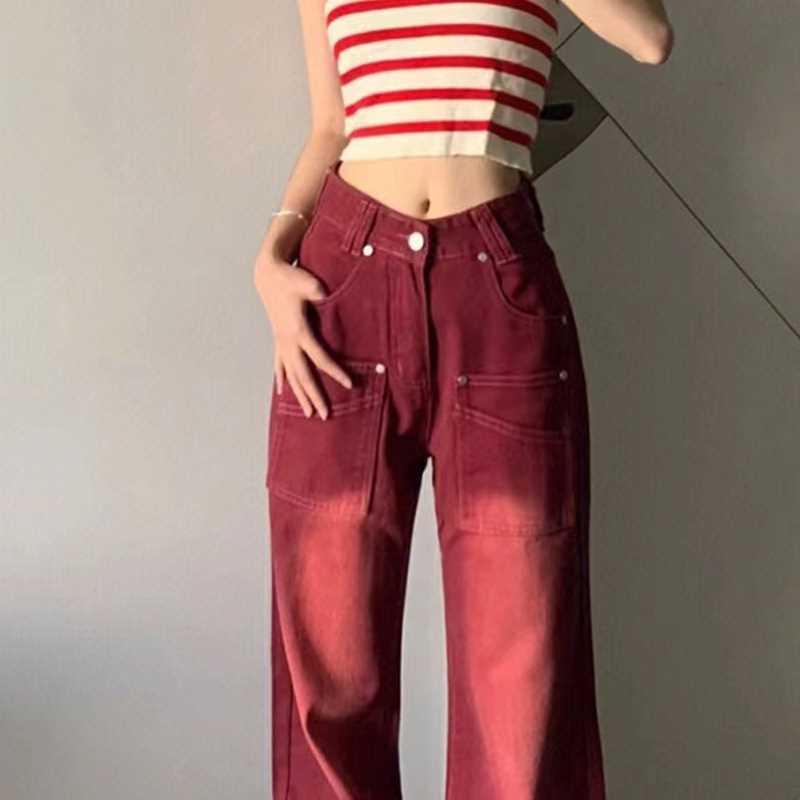 [ COD✅ ] JelitaCeria  Eropa dan Amerika hiphop retro tooling jeans wanita musim semi dan musim gugur