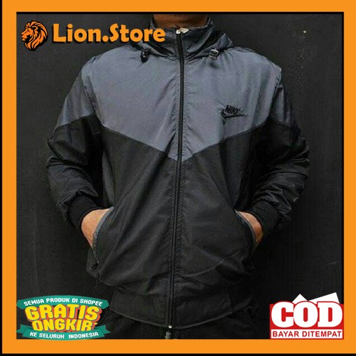 PARASUT JAKET OUTFIT KEREN TRENDY /Jaket Parasut Olahraga Nike Kombinasi Abu Tua Hitam