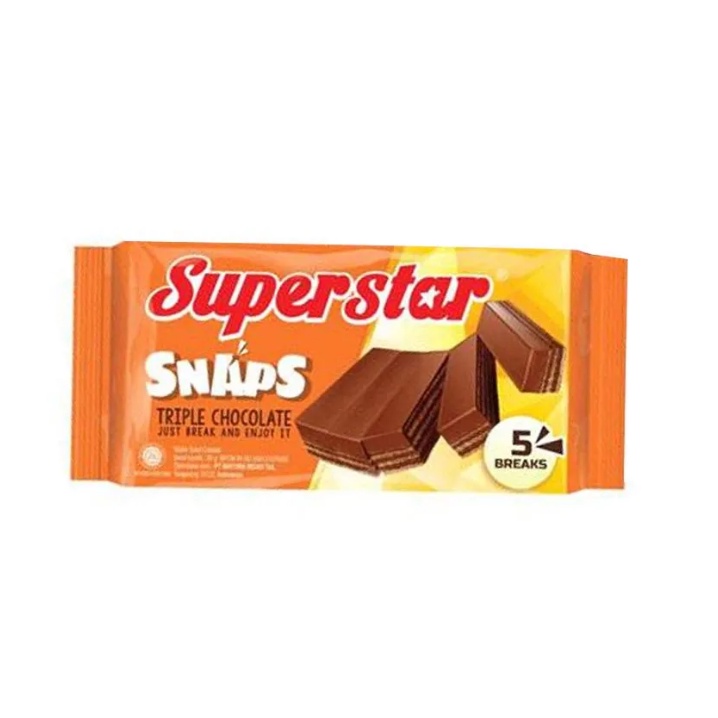 

SUPERSTAR SNAPS WAFER TRIPLE CHOCOLATE 28GR Wafer salut cokelat