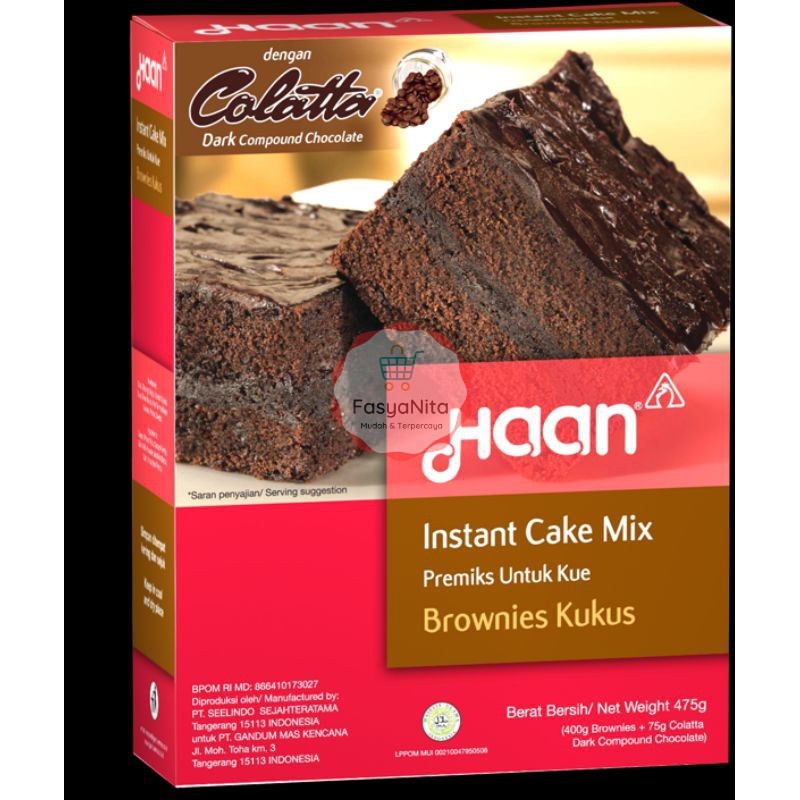 

Haan Brownies Kukus 400gr - Brownies Panggang Instant Cake Mix Pouch 230 Gr