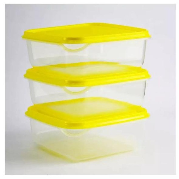 PRUTA 3pcs KUNING Tempat Penyimpanan Makanan Toples Kue Snack Kotak Makan Bumbu Plastik Set isi 3 Mi