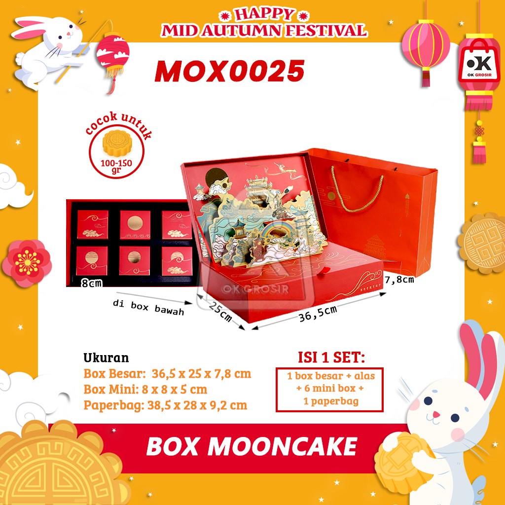 Box Mooncake 3D Dus Kue Bulan isi 6 Chinese Mooncake Festival (1 Box MOX0025)
